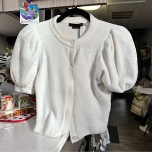 NWT Alice + Olivia Ivory Cropped Short-Sleeve Cardigan